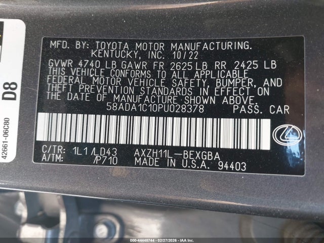 44448744 :رقم المزاد ، 58ADA1C10PU028378 vin ، 2023 Lexus Es 300h مزاد بيع