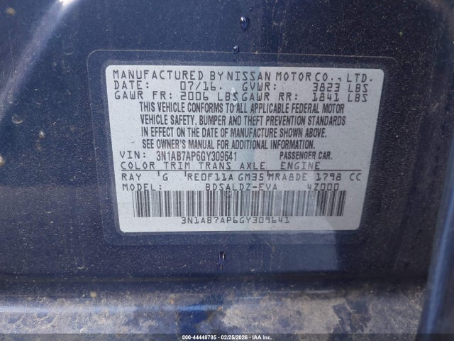 3N1AB7AP6GY309641 Nissan SENTRA SV