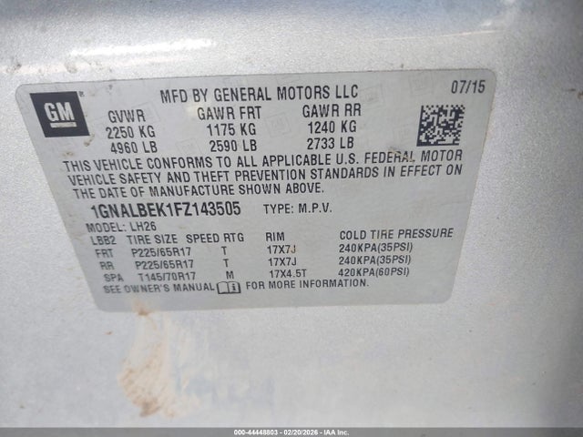 1GNALBEK1FZ143505 Chevrolet EQUINOX 1LT