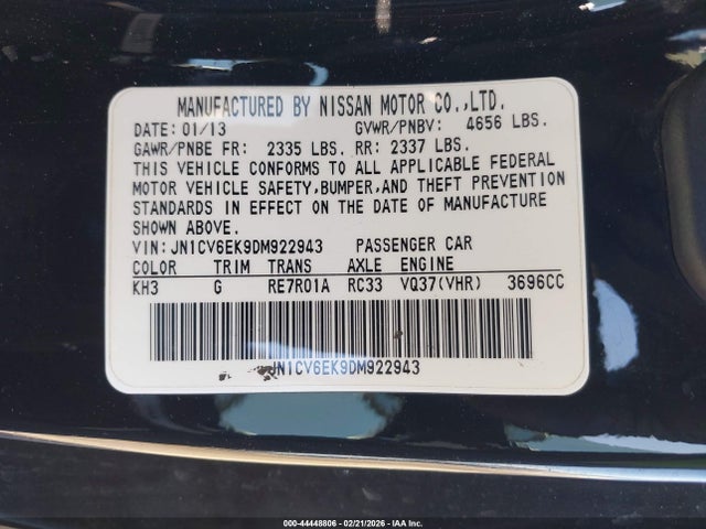 Продажа на аукционе авто 2013 Infiniti G37 Journey, vin: JN1CV6EK9DM922943, номер лота: 44448806