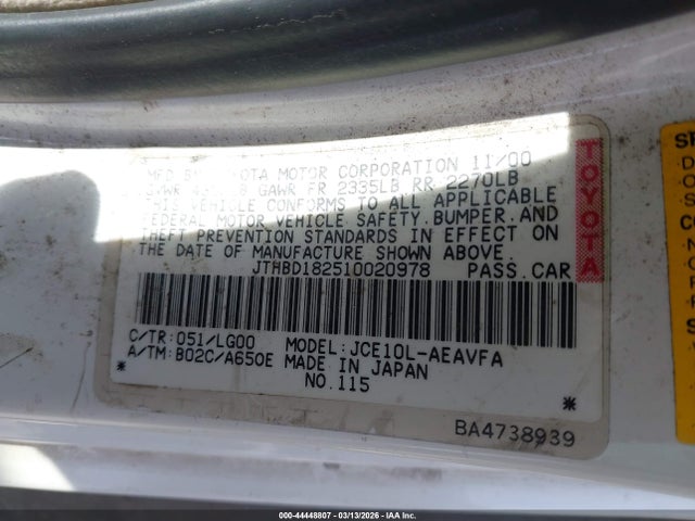 Продажа на аукционе авто 2001 Lexus Is 300, vin: JTHBD182510020978, номер лота: 44448807