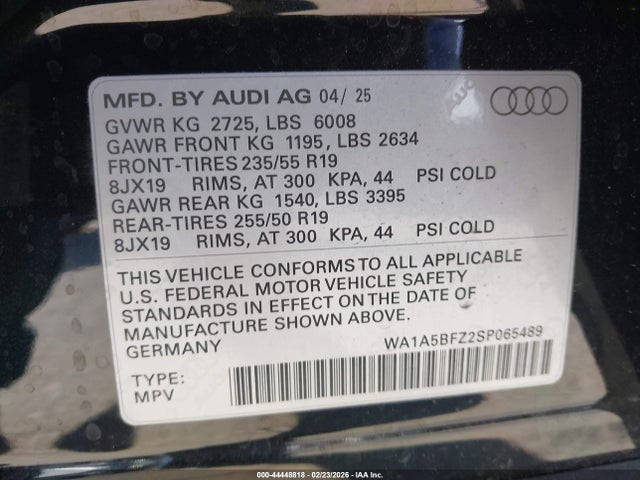 Продажа на аукционе авто 2025 Audi Q4 E-tron Premium 45 Rwd, vin: WA1A5BFZ2SP065489, номер лота: 44448818