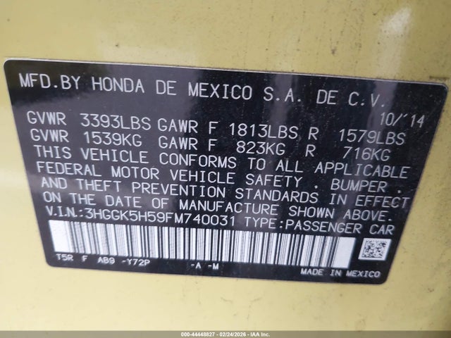 3HGGK5H59FM740031 Honda FIT LX