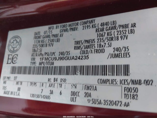 Ford Escape Titanium 2016 1FMCU9J90GUA24235 Image 9