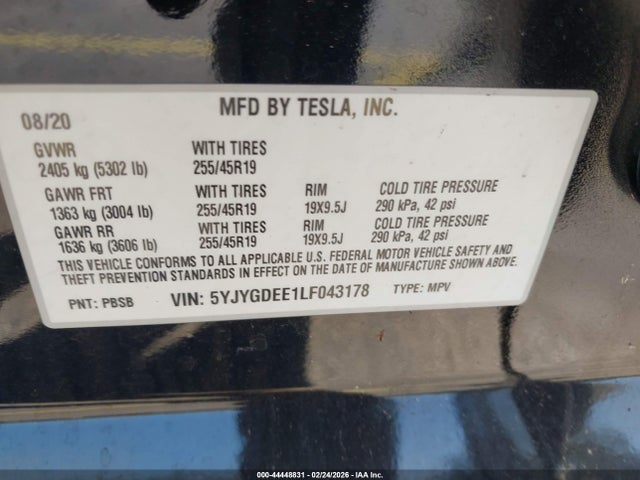 2020 TESLA MODEL Y 5YJYGDEE1LF043178 Photo 8