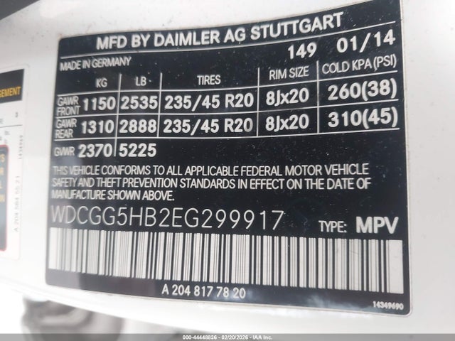 WDCGG5HB2EG299917 Mercedes-Benz GLK 350