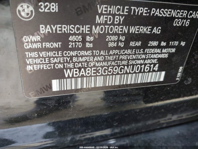 44448849 :رقم المزاد ، WBA8E3G59GNU01614 vin ، 2016 Bmw 328i Xdrive مزاد بيع