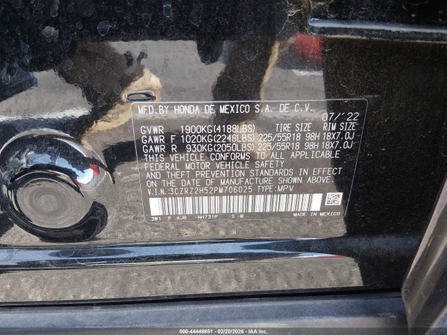 3CZRZ2H52PM706025 Honda Hr-v Awd Sport