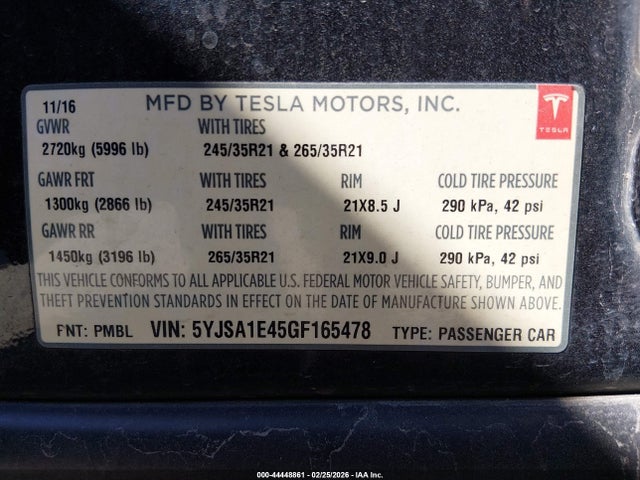 2016 TESLA MODEL S 5YJSA1E45GF165478 Photo 8