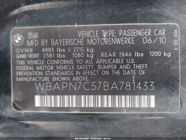 Aukcja sprzedaży 2011 Bmw 335d, vin: WBAPN7C57BA781433, numer aukcji: 44448866