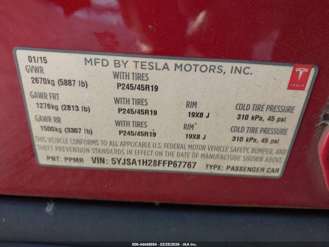 2015 TESLA MODEL S 5YJSA1H28FFP67767 Photo 8