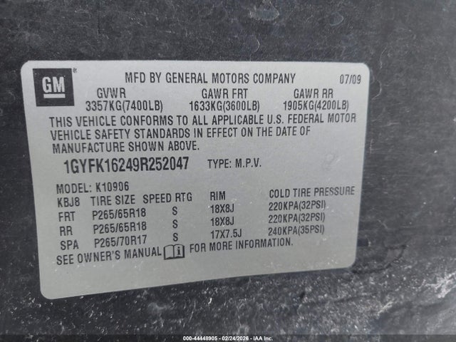 2009 CADILLAC ESCALADE ESV 1GYFK16249R252047 Photo 8