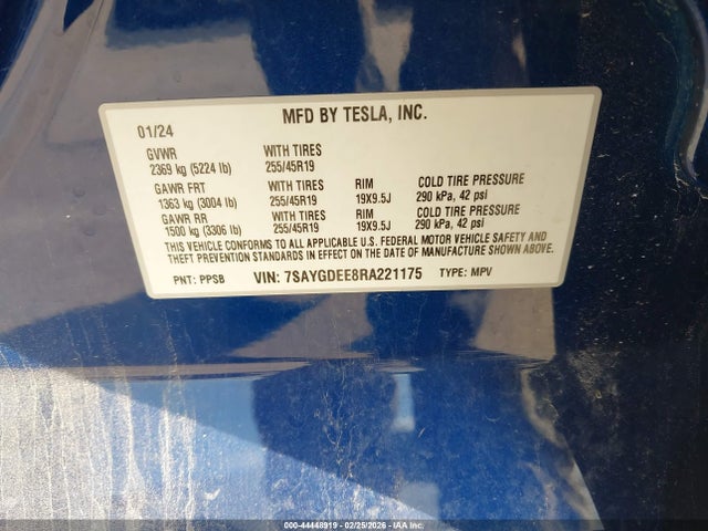 2024 TESLA MODEL Y 7SAYGDEE8RA221175 Photo 8