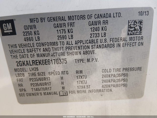 GMC Terrain Sle-2 2014 2GKALREK6E6170375 Image 9