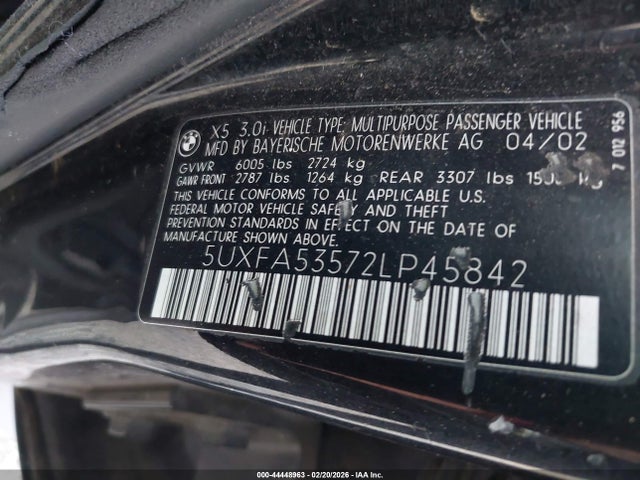 Продаж на аукціоні авто 2002 Bmw X5 3.0i, vin: 5UXFA53572LP45842, номер лоту: 44448963