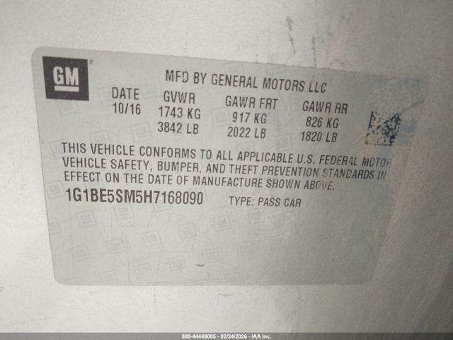 1G1BE5SM5H7168090 Chevrolet Cruze Lt Auto