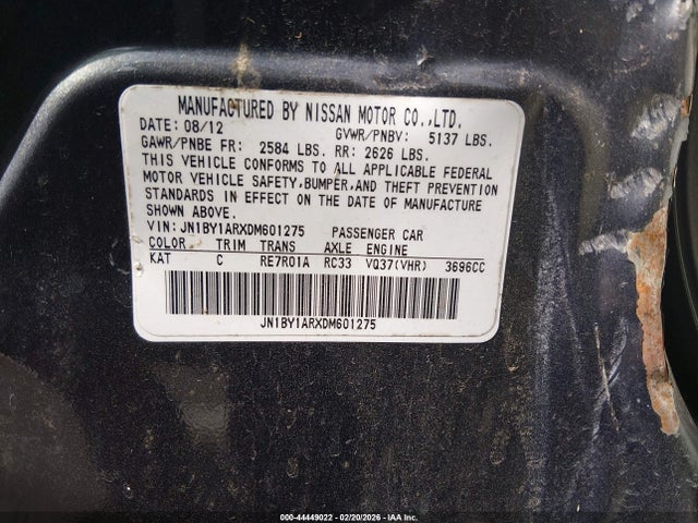 Продажа на аукционе авто 2013 Infiniti M37x, vin: JN1BY1ARXDM601275, номер лота: 44449022