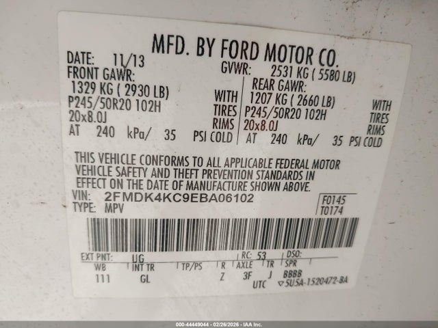 Ford Edge Limited 2014 2FMDK4KC9EBA06102 Image 9