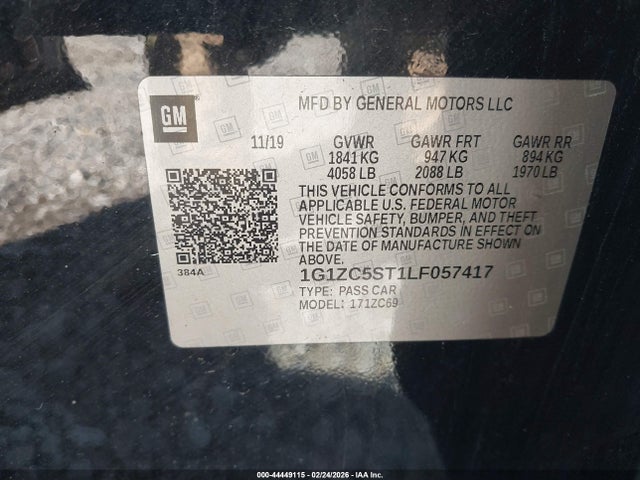 1G1ZC5ST1LF057417 Chevrolet Malibu Fwd 1fl