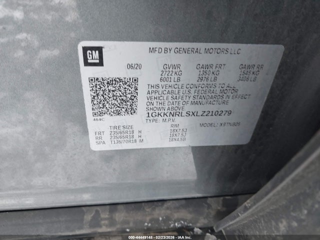 44449148 :رقم المزاد ، 1GKKNRLSXLZ210279 vin ، 2020 Gmc Acadia Fwd Sle مزاد بيع