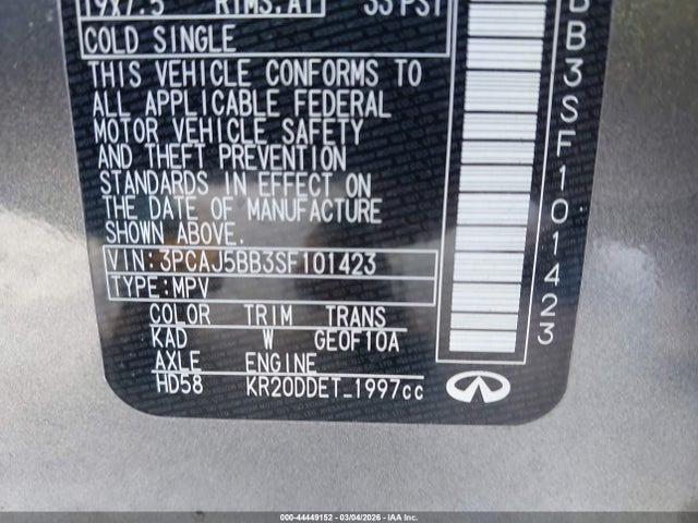 44449152 :رقم المزاد ، 3PCAJ5BB3SF101423 vin ، 2025 Infiniti Qx50 Luxe Awd مزاد بيع
