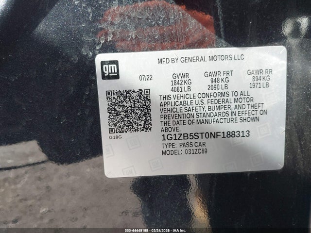 1G1ZB5ST0NF188313 Chevrolet Malibu Fwd Ls