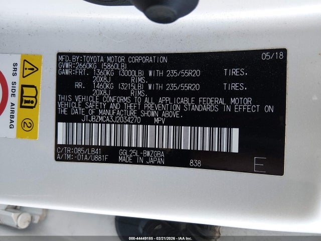 Aukcja sprzedaży 2018 Lexus Rx 350, vin: JTJBZMCA3J2034270, numer aukcji: 44449185