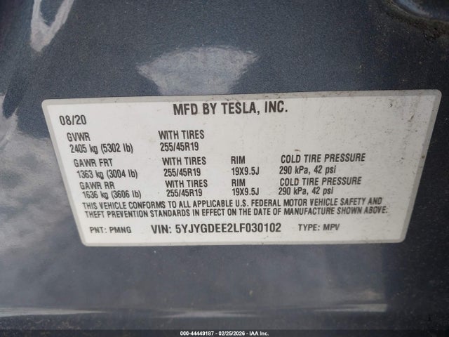 5YJYGDEE2LF030102 Tesla Model Y Long Range Dual Motor All-wheel Drive