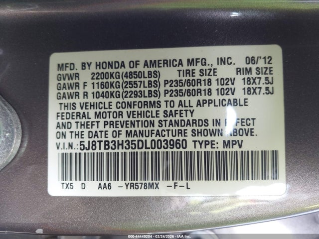 Aukcja sprzedaży 2013 Acura Rdx, vin: 5J8TB3H35DL003960, numer aukcji: 44449204