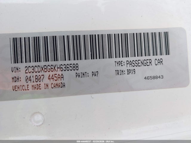 44449237 :رقم المزاد ، 2C3CDXBG6KH636588 vin ، 2019 Dodge Charger Sxt Rwd مزاد بيع