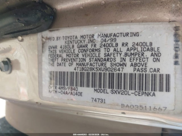 1999 TOYOTA CAMRY 4T1BG28K5XU902647 Photo 8