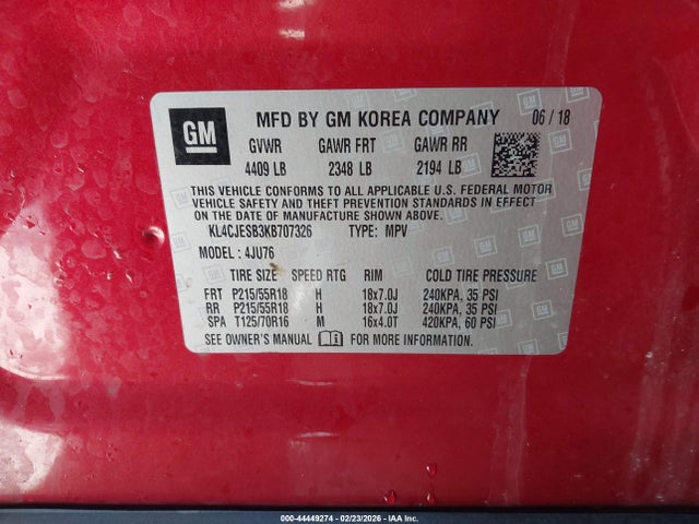 Продаж на аукціоні авто 2019 Buick Encore Awd Preferred, vin: KL4CJESB3KB707326, номер лоту: 44449274