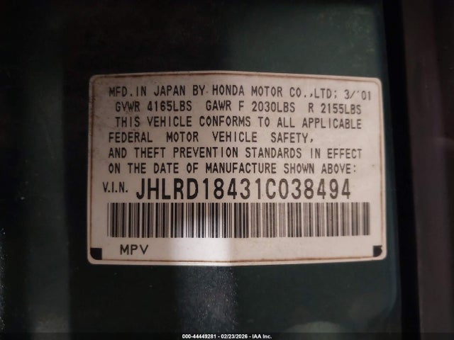2001 HONDA CR-V JHLRD18431C038494 Photo 8