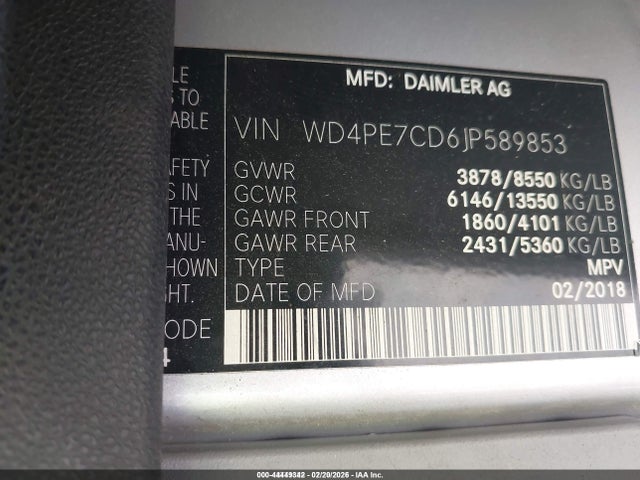 Продаж на аукціоні авто 2018 Mercedes-benz Sprinter 2500 Standard Roof V6, vin: WD4PE7CD6JP589853, номер лоту: 44449342