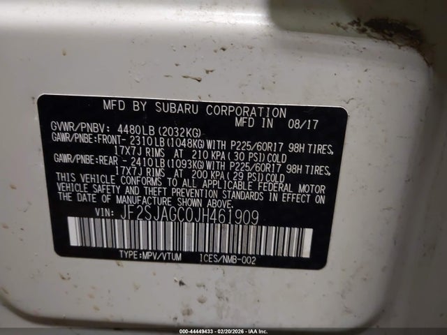 Продажа на аукционе авто 2018 Subaru Forester 2.5i Premium, vin: JF2SJAGC0JH461909, номер лота: 44449433