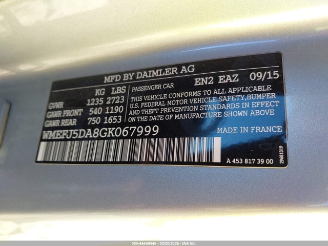 WMEFJ5DA8GK067999 Smart Fortwo Passion