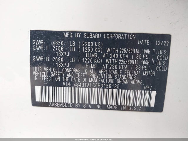 Продаж на аукціоні авто 2023 Subaru Outback Onyx Edition, vin: 4S4BTALC0P3156135, номер лоту: 44449501