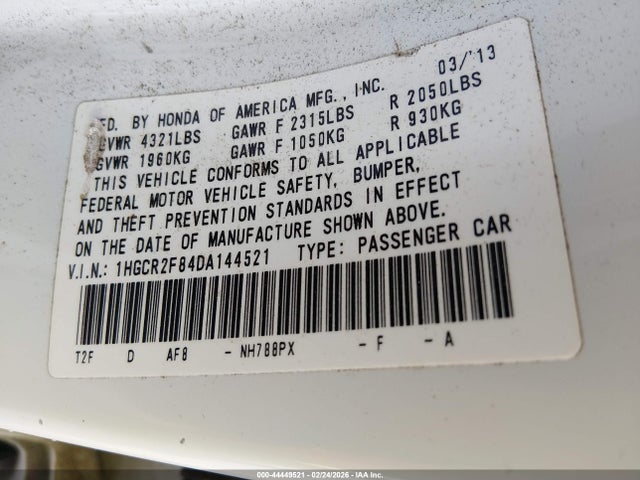 Продаж на аукціоні авто 2013 Honda Accord Ex-l, vin: 1HGCR2F84DA144521, номер лоту: 44449521
