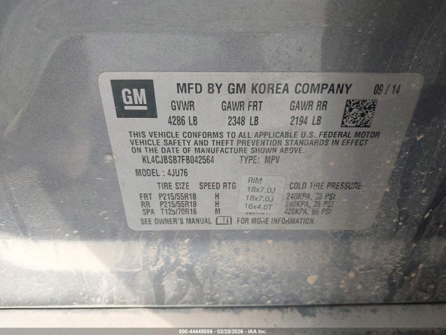 Продаж на аукціоні авто 2015 Buick Encore Convenience, vin: KL4CJBSB7FB042564, номер лоту: 44449556