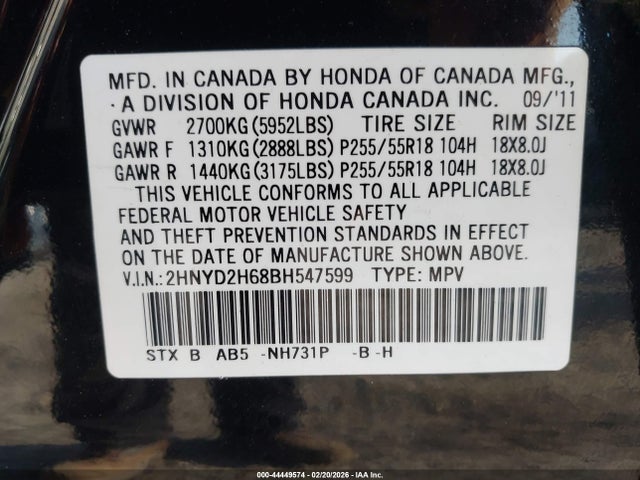Продажа на аукционе авто 2011 Acura Mdx Technology Package, vin: 2HNYD2H68BH547599, номер лота: 44449574