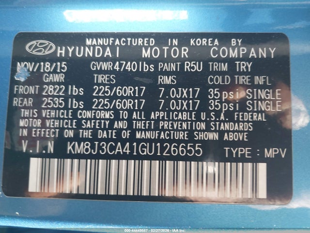 2016 HYUNDAI TUCSON KM8J3CA41GU126655 Photo 8