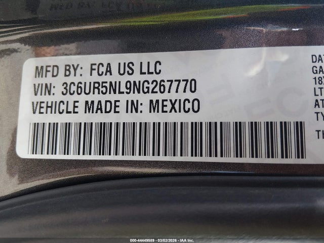 44449589 :رقم المزاد ، 3C6UR5NL9NG267770 vin ، 2022 Ram 2500 Laramie  4x4 6'4 Box مزاد بيع