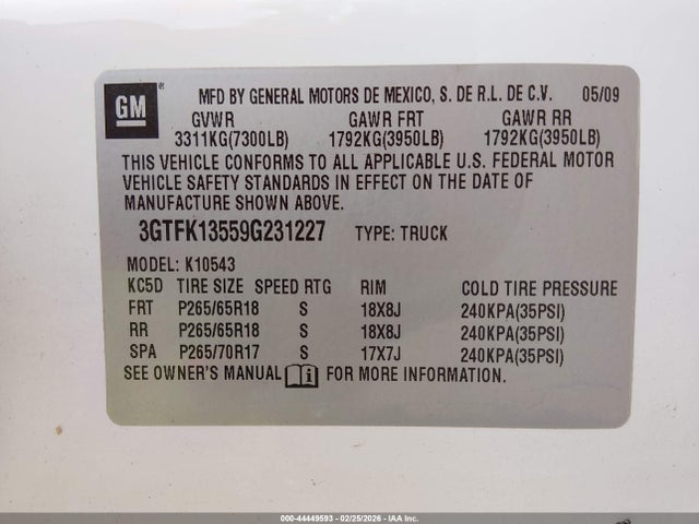 Продаж на аукціоні авто 2009 Gmc Sierra 1500 Hybrid 3hb, vin: 3GTFK13559G231227, номер лоту: 44449593