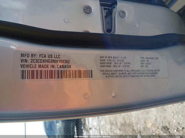 2022 Dodge Charger Gt Rwd მანქანა იყიდება აუქციონზე, vin: 2C3CDXHG0NH104362, აუქციონის ნომერი: 44449615