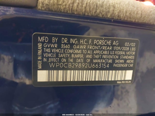 2002 PORSCHE BOXSTER WP0CB29892U663154 Photo 8