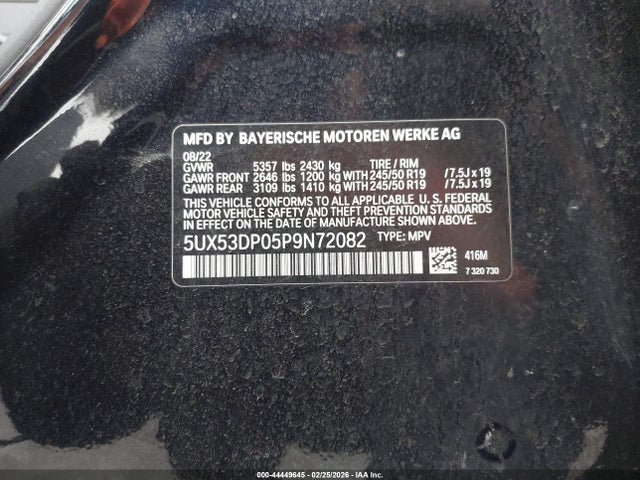 44449645 :رقم المزاد ، 5UX53DP05P9N72082 vin ، 2023 Bmw X3 Xdrive30i مزاد بيع