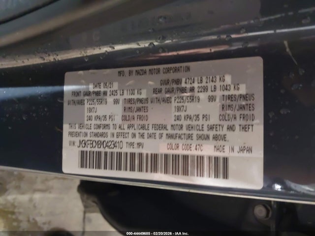 44449685 :رقم المزاد ، JM3KFBCM8M0423410 vin ، 2021 Mazda Cx-5 Carbon Edition مزاد بيع