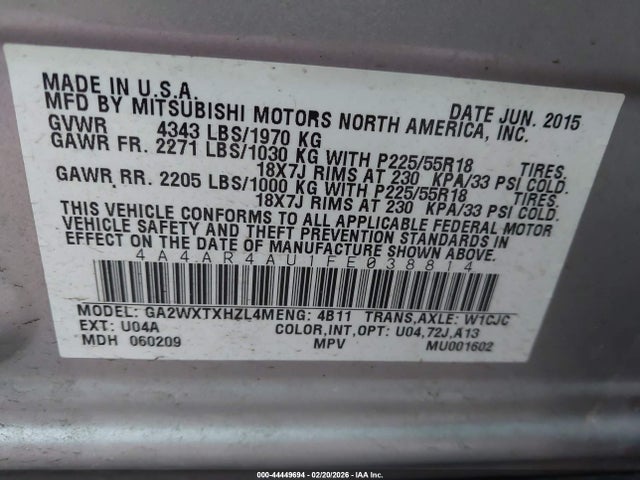 2015 MITSUBISHI OUTLANDER SPORT 4A4AR4AU1FE038814 Photo 8