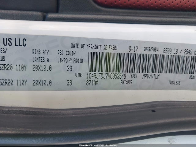 1C4RJFDJ7HC953549 Jeep Grand Cherokee Srt