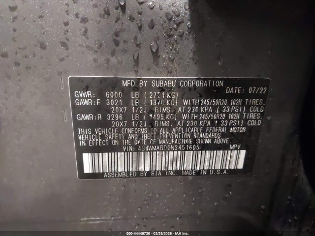 2022 SUBARU ASCENT 4S4WMARD2N3451605 Photo 8